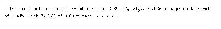 Major chemical compositions of the final sulfur and aluminium minerals and middling