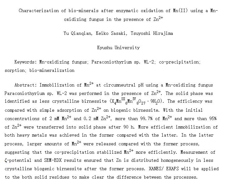 Characterization of bio-minerals after enzymatic oxidation of Mn(II) using a Mn-oxidizing fungus in the presence of Zn<sup>2+</sup>